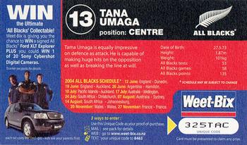 2004 Weet-Bix All Blacks Collector Series #13 Tana Umaga Back